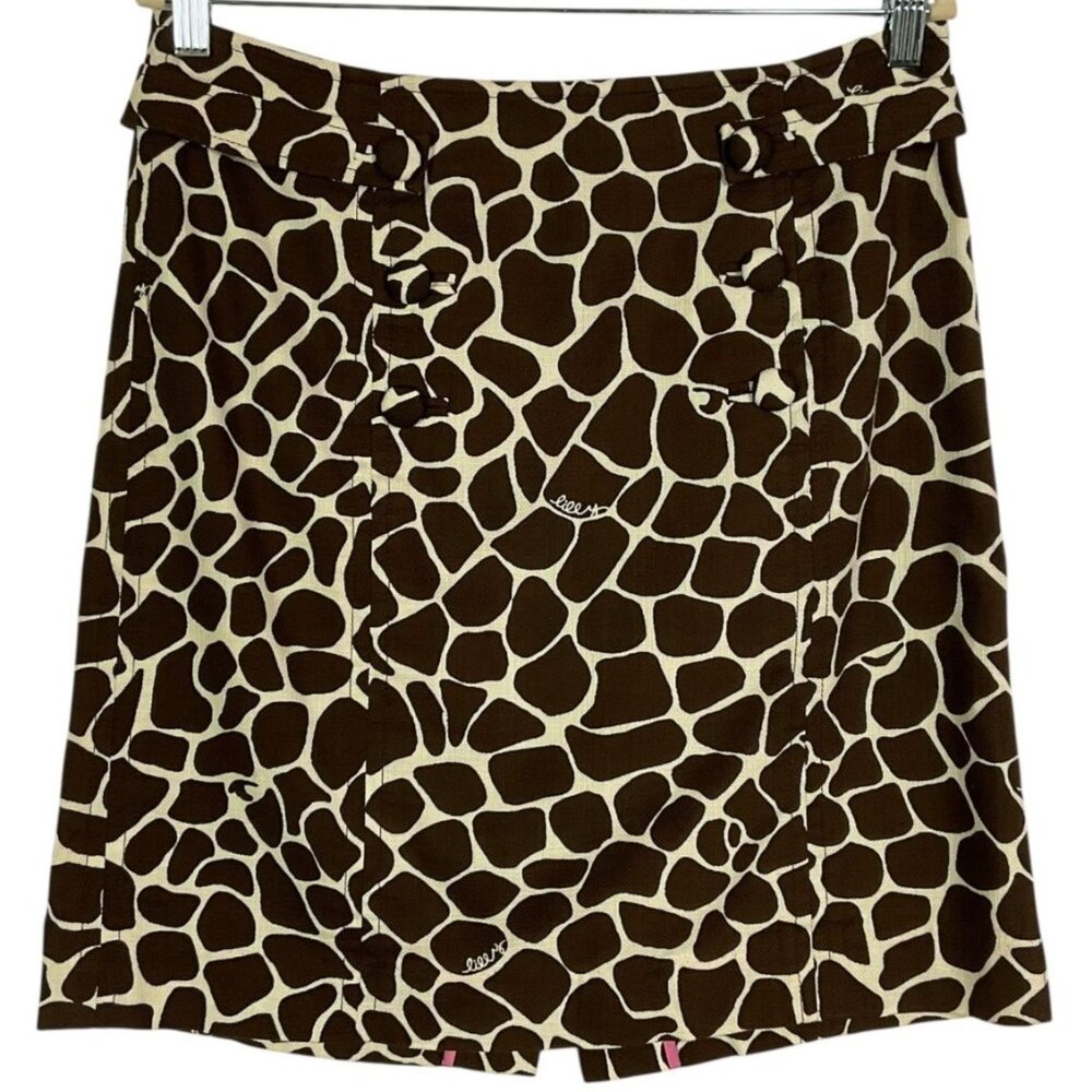 Lilly Pulitzer Giraffe Print Skirt Size 8 Cotton Back Vent